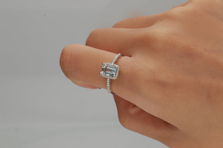 Jessier 10K White Gold Emerald-Cut Aquamarine Ring