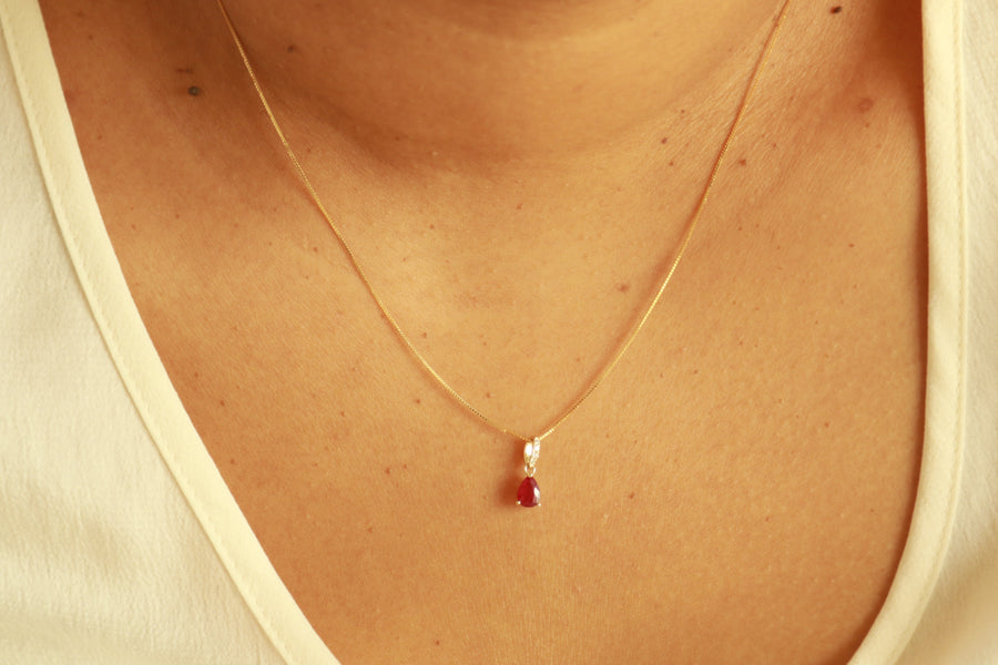 Edith 10K Yellow Gold Pear-Cut Mozambique Ruby Pendant