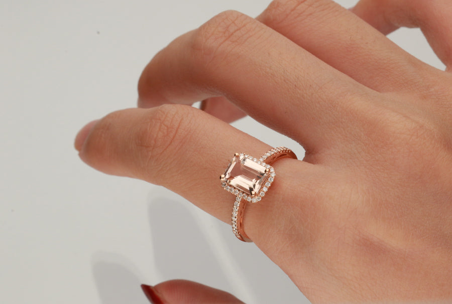 Sadie 14K Rose Gold Emerald-cut Madagascar Morganite Ring
