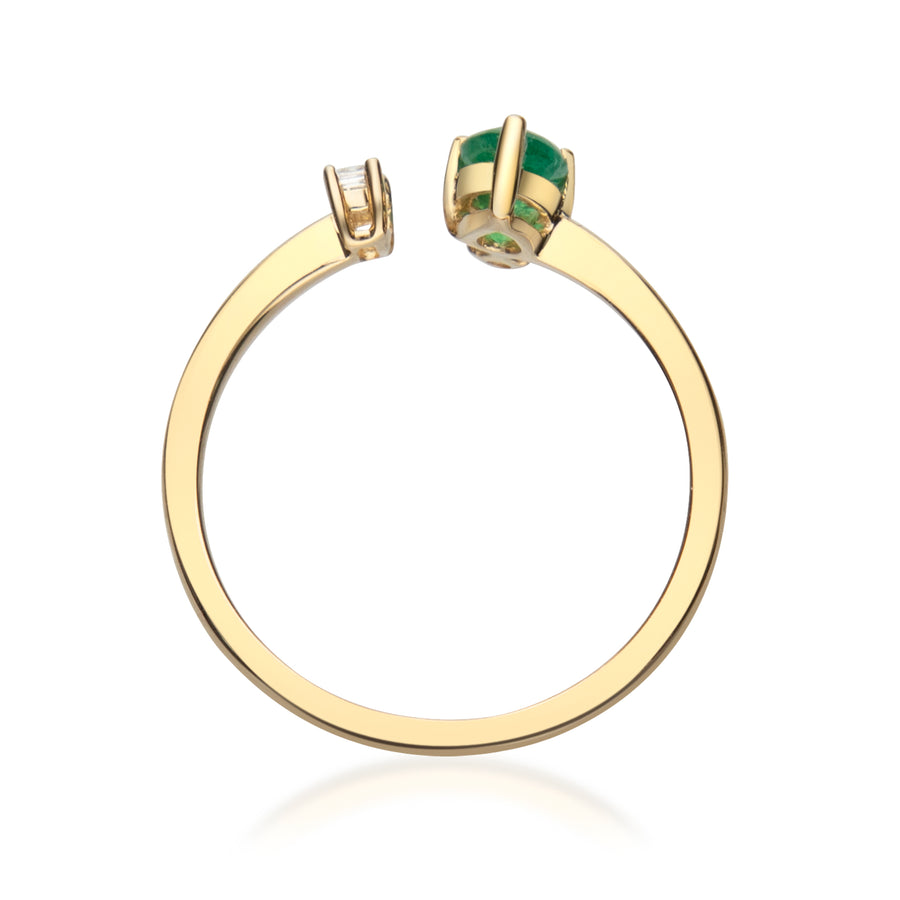 Exquisite Beauty: Romina 14K Yellow Gold Ring with Pear-Cut Emerald
