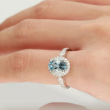 Savanna 14K White Gold Oval-Cut Blue Zircon Ring