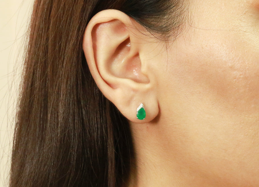 Salma 14K White Gold Pear-Cut Natural Zambian Emerald Earring