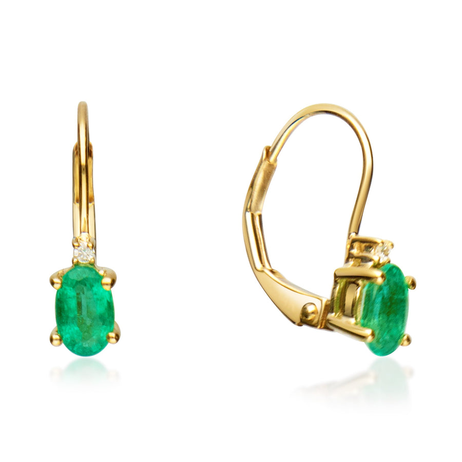 Blessing 10K Yellow Gold Oval-Cut Emerald Earring