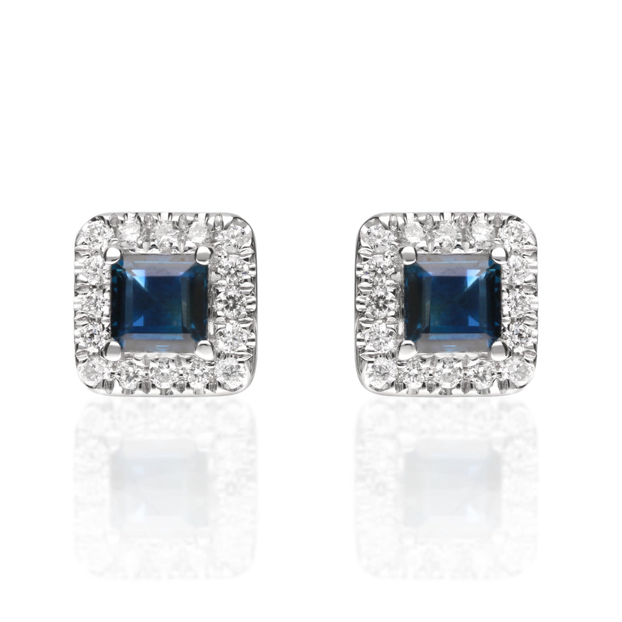 Charley 10K White Gold Square-Cut Blue Sapphire Earring