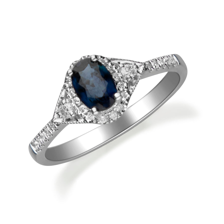 Lucia 10K White Gold Oval-Cut Blue Sapphire Ring