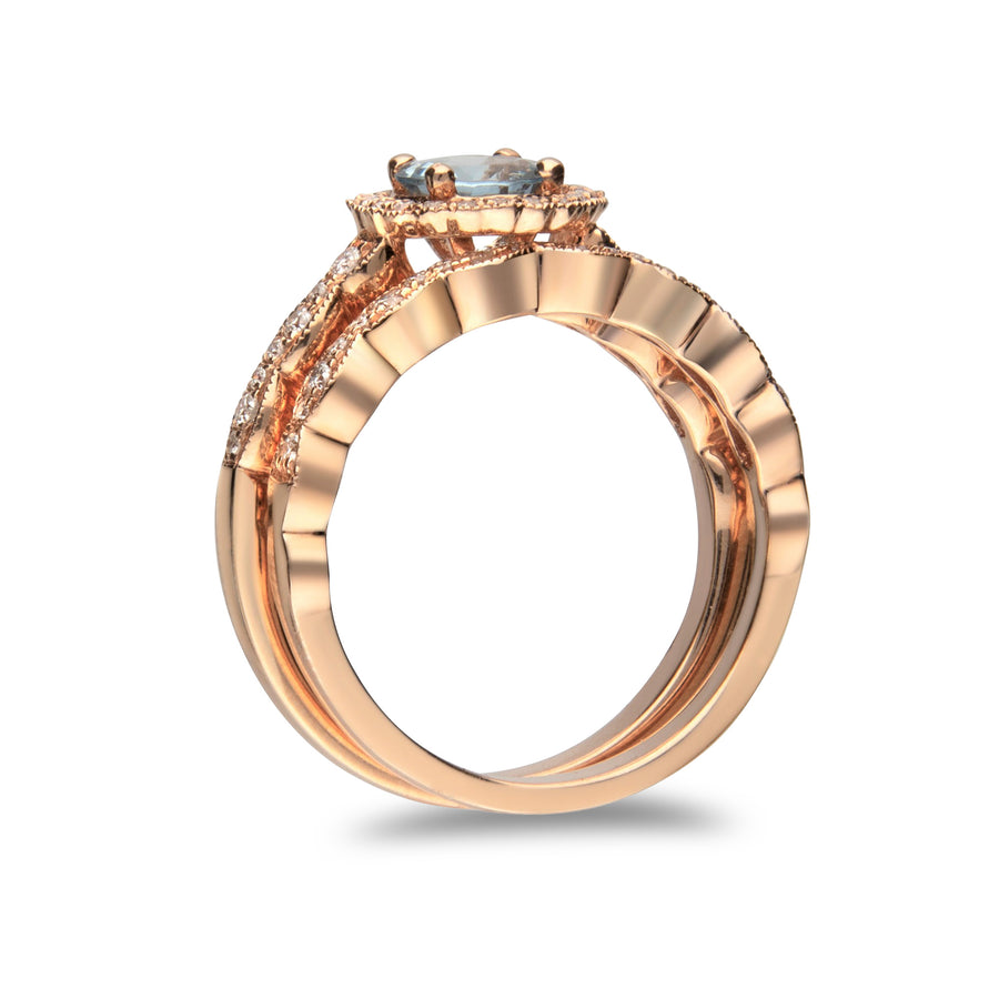 Audrey 14K Rose Gold Round Cut Aquamarine Ring