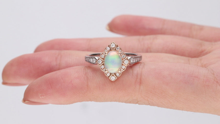 Cataleya 10K Two-Tone Gold Oval-Cut Natural African Opal Ring