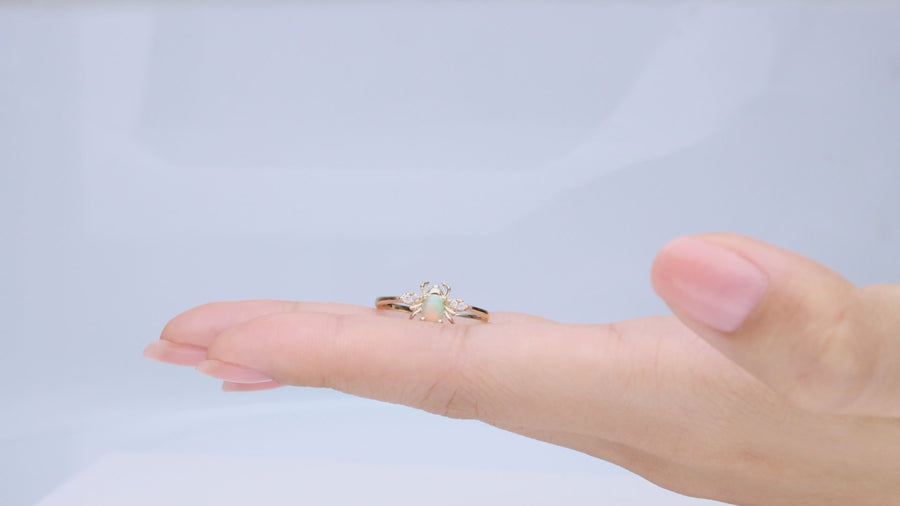 Gin and Grace in collaboration with Smithsonian Museum Collection presents a Cheerful Natural African Opal Bee Ring in 14K Yellow gold, Diamond as an ideal gesture for special day