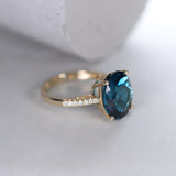 Elsie 14K Yellow Gold Round-Cut Brazilian London Blue Topaz Ring
