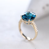 Elsie 14K Yellow Gold Round-Cut Brazilian London Blue Topaz Ring