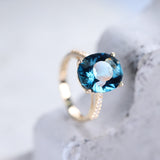 Elsie 14K Yellow Gold Round-Cut Brazilian London Blue Topaz Ring