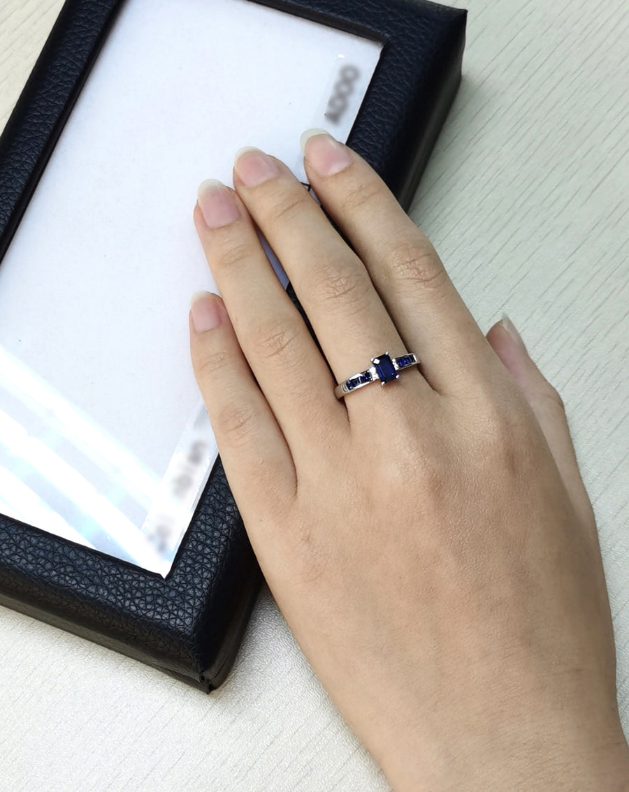 Lyla 10K White Gold Emerald-Cut Blue Sapphire Ring