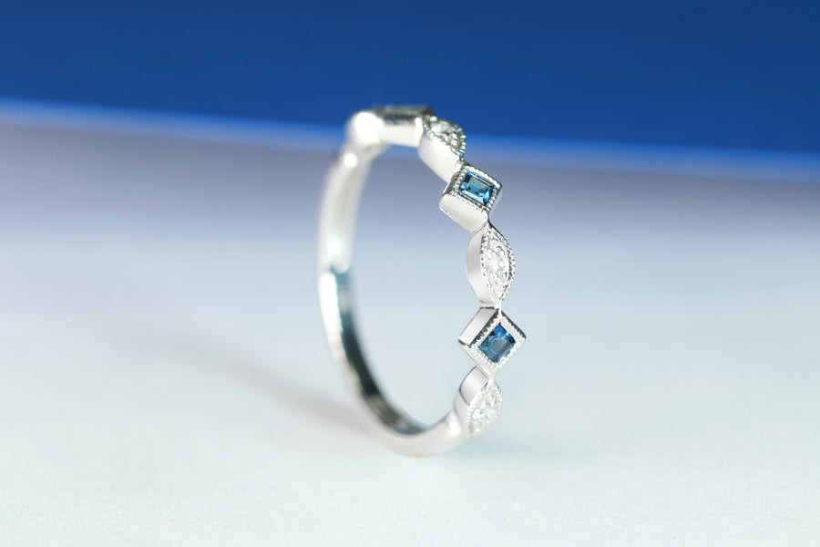 Lena 18K White Gold Square-Cut Blue Sapphire Ring