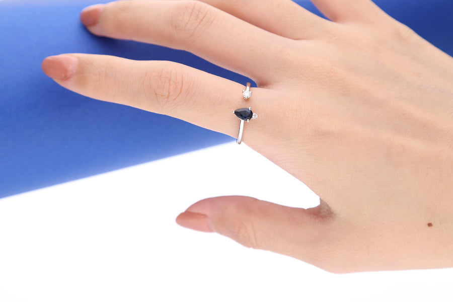 Megan 10K White Gold Pear-Cut Blue Sapphire Ring