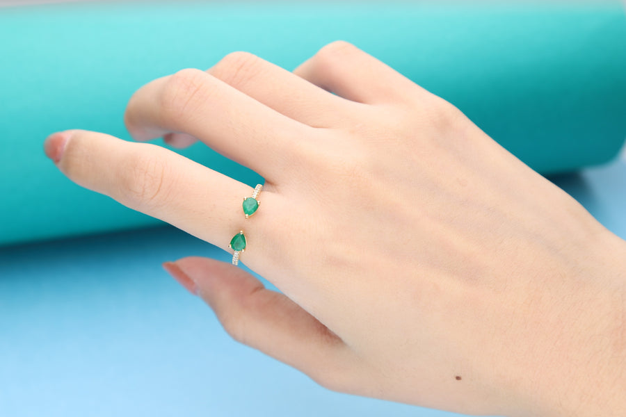 Celeste 14K Yellow Gold Pear-Cut Emerald Ring