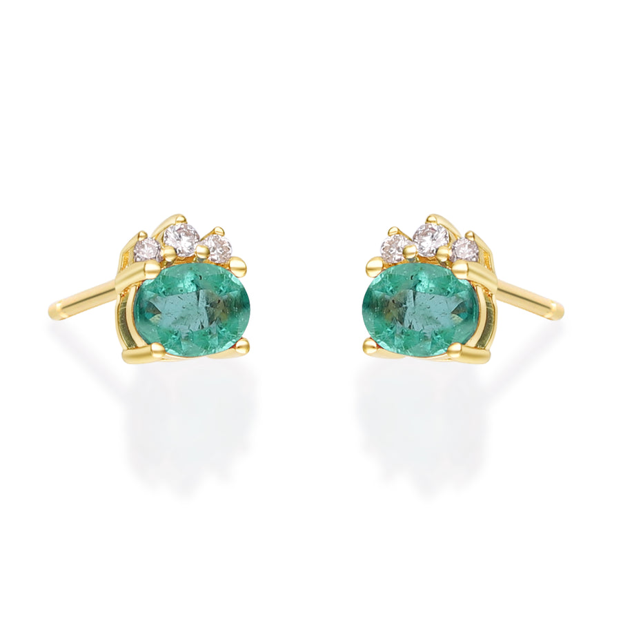 Emilee 10K Yellow Gold Oval-Cut Natural Zambian Emerald Earring