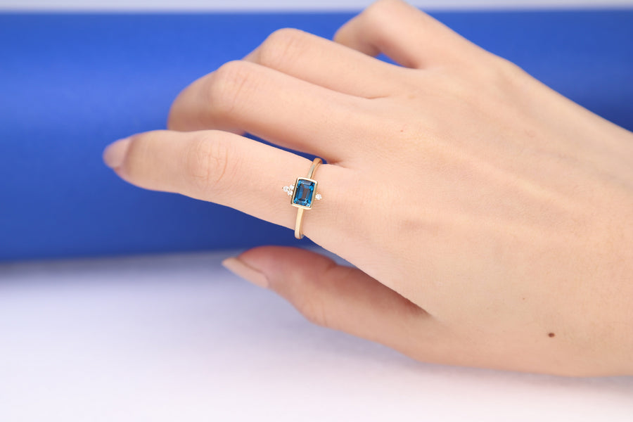 Kaylin 14K Yellow Gold Emerald-Cut Brazilian London Blue Topaz Ring