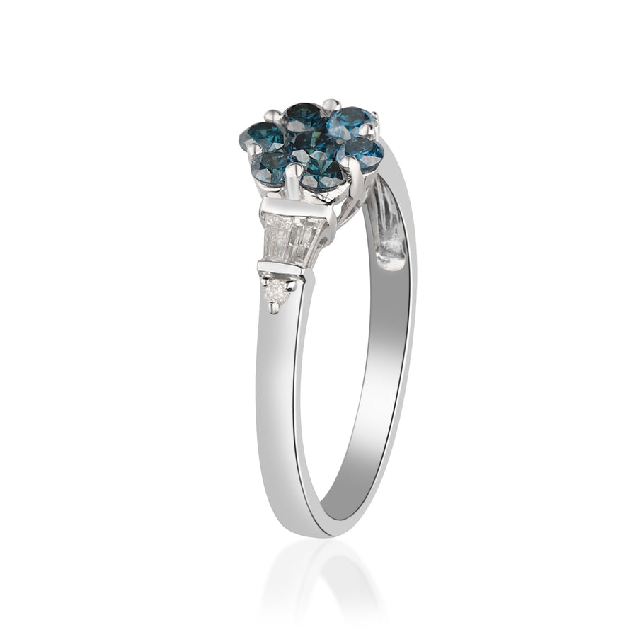 Charley 10K White Gold Round Cut Blue Diamond Ring