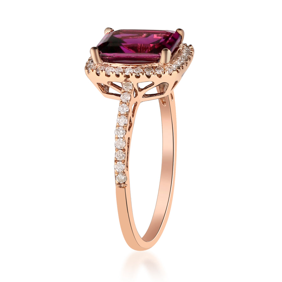 Lorelai 10K Rose Gold Emerald-Cut Rhodolite Ring