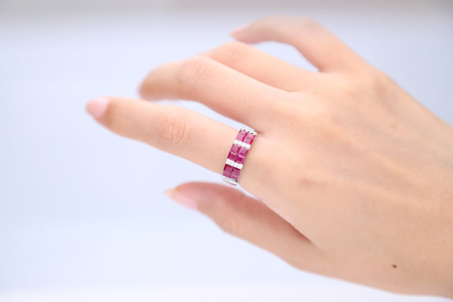Riley 18K White Gold Square-Cut Ruby Ring