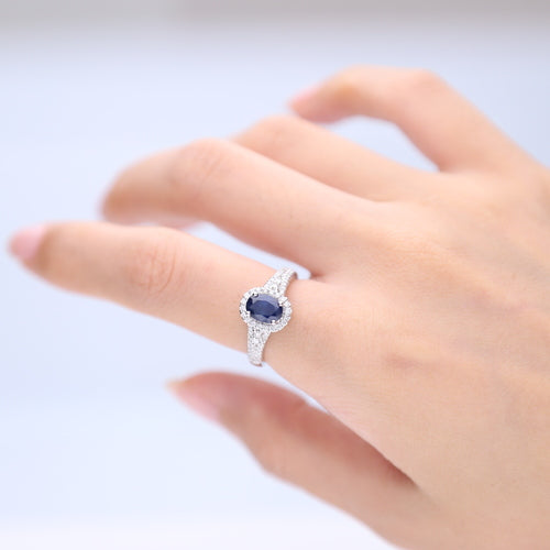 Amiya 14K White Gold Oval-Cut Ceylon Blue Sapphire Ring