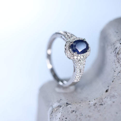 Amiya 14K White Gold Oval-Cut Blue Sapphire Ring