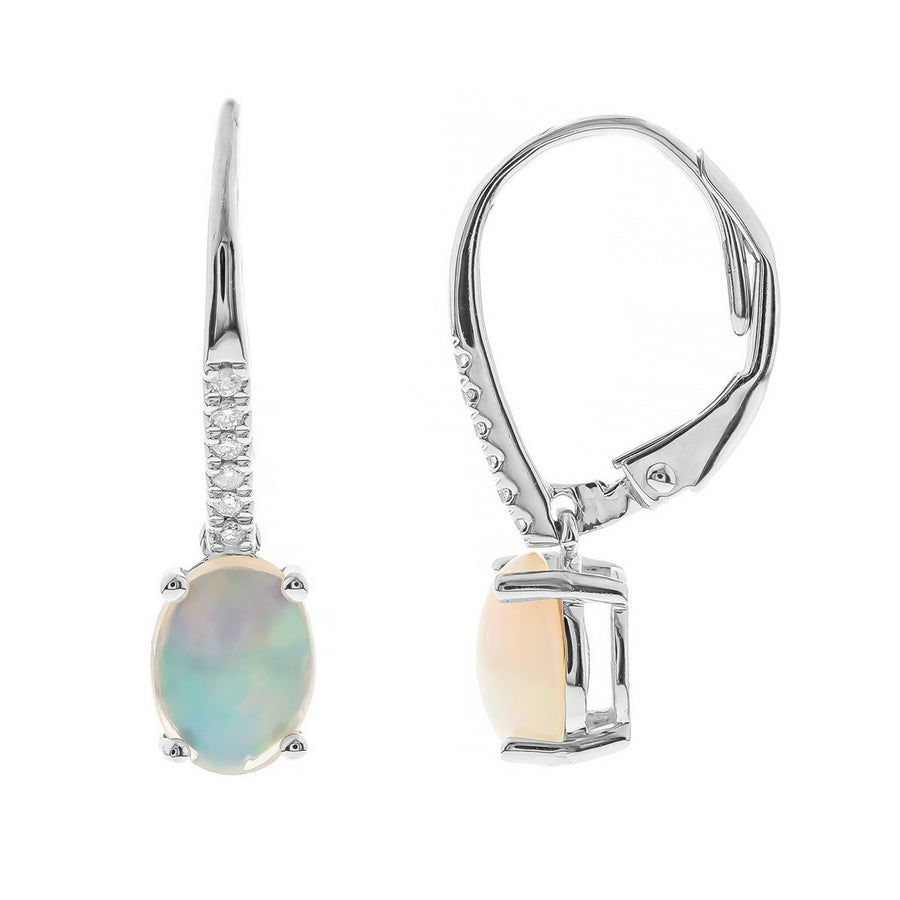 Aya 10K White Gold Oval-Cut Natural African Opal Earring