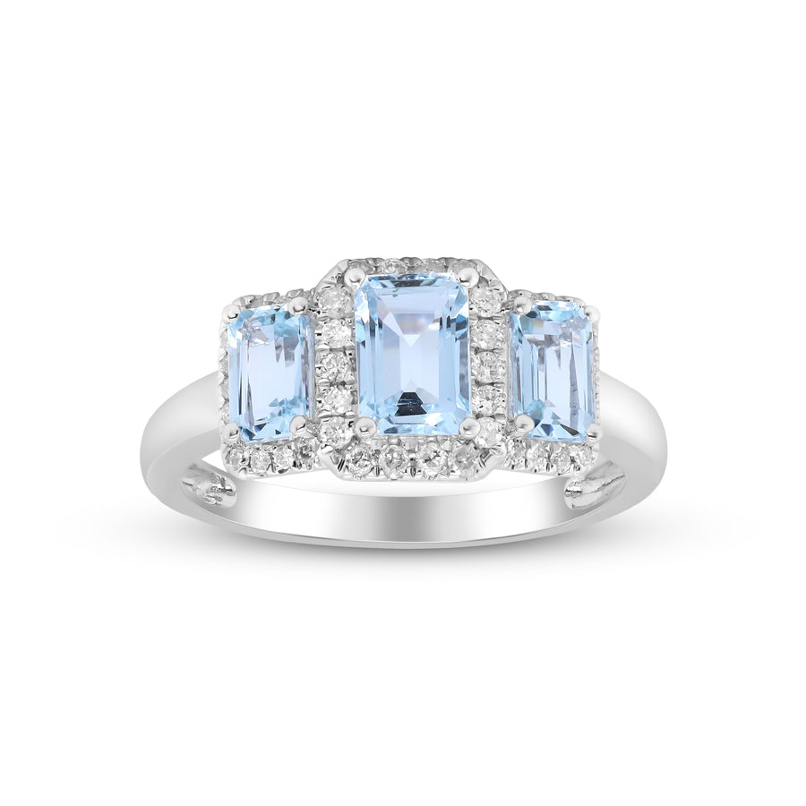 Alohi 14K White Gold Emerald-Cut Aquamarine Ring