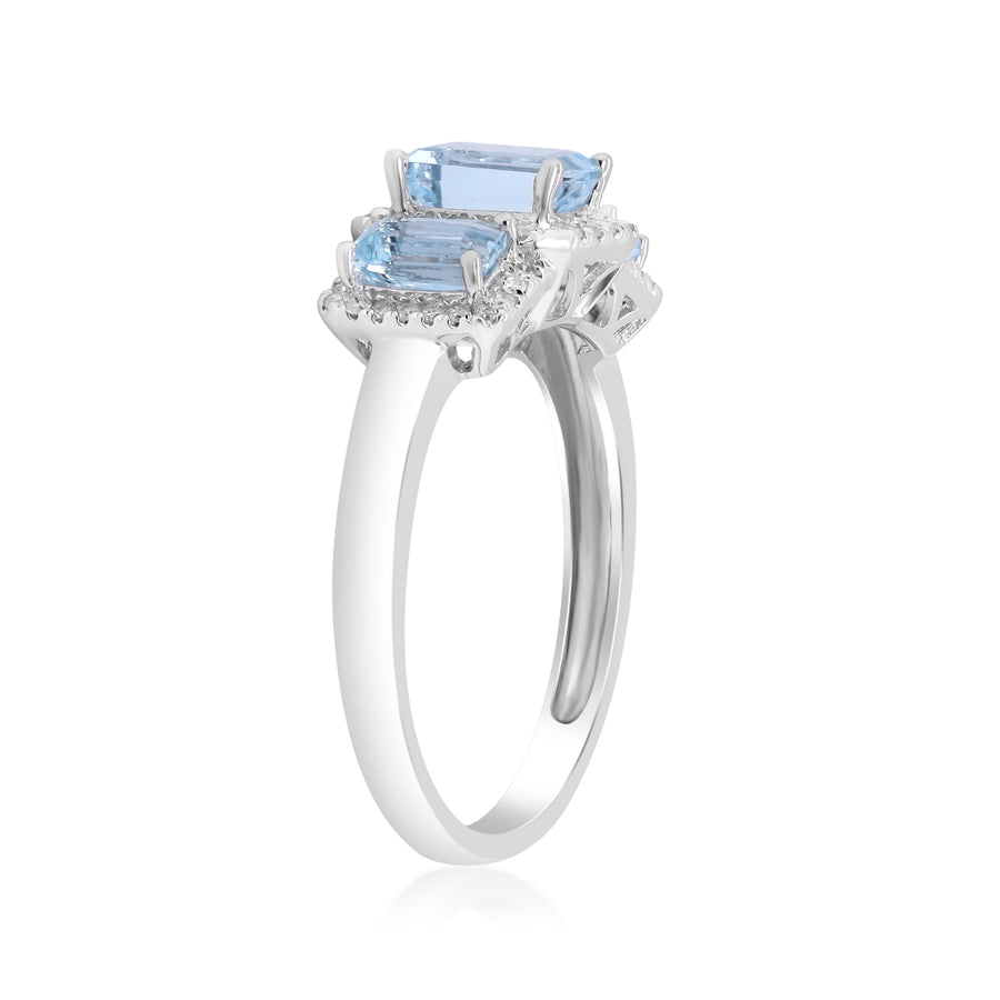 Alohi 14K White Gold Emerald-Cut Aquamarine Ring
