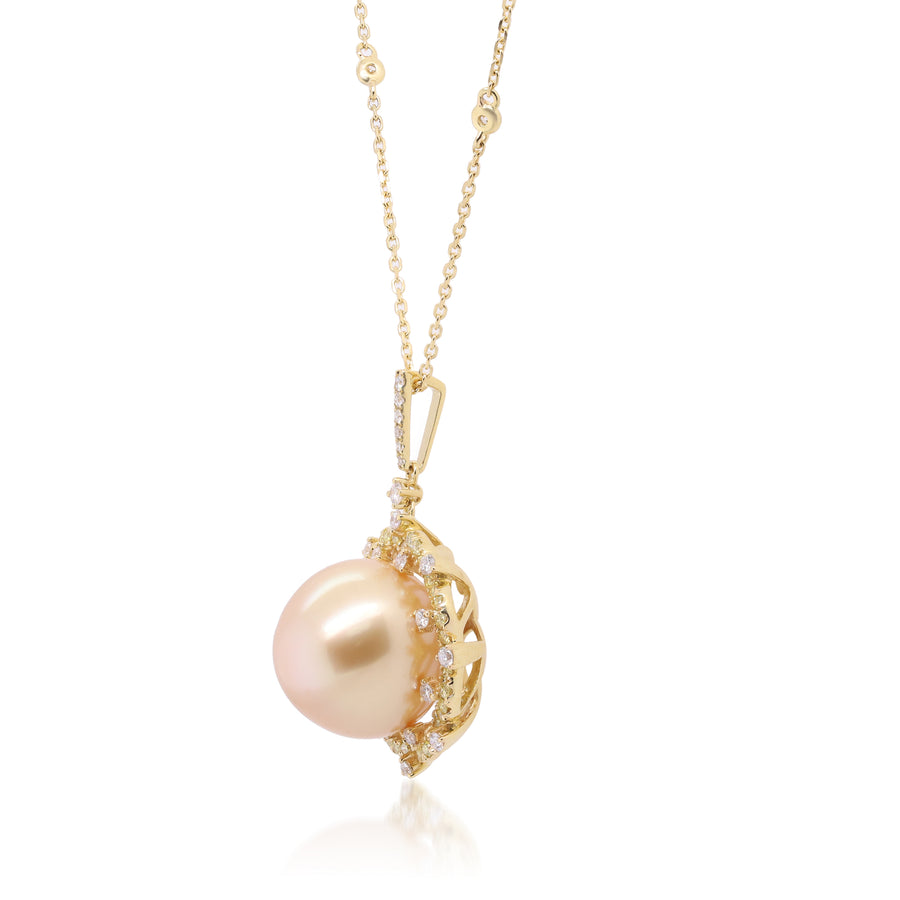 Lucy 18K Yellow Gold Round South Pearl Pendant