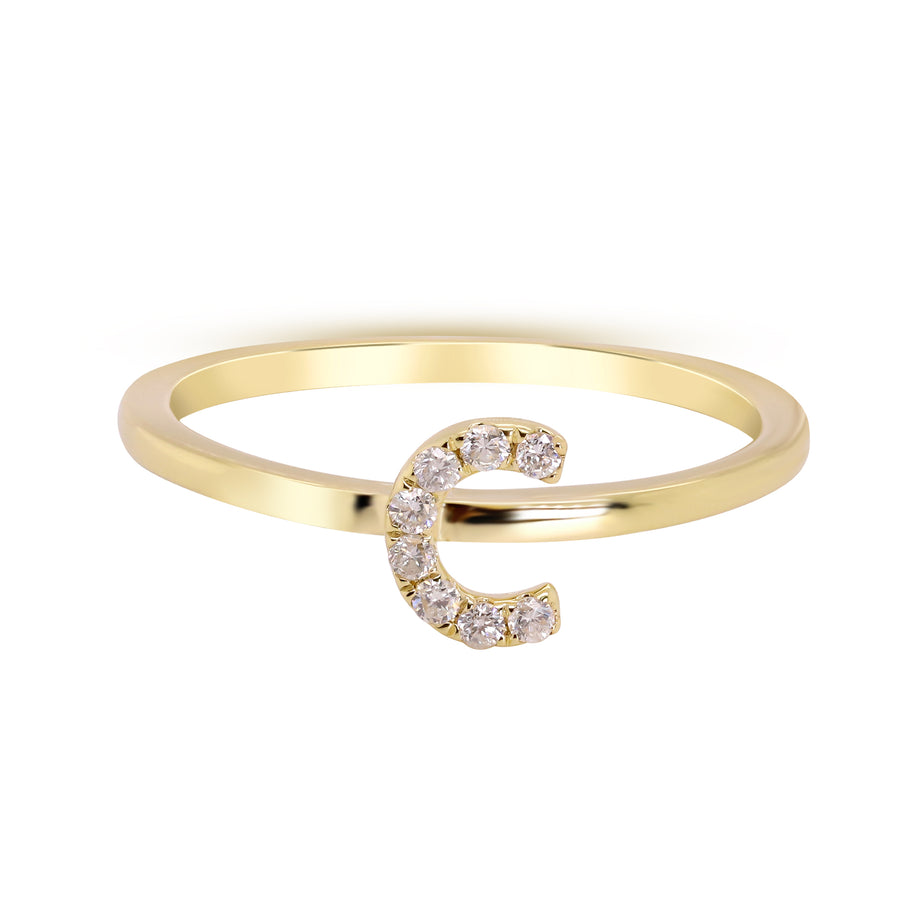 C Initial 14K Yellow Gold Round-Cut White Diamond Ring