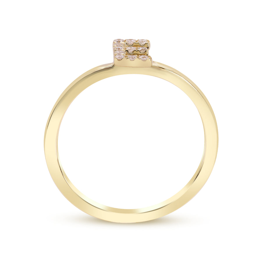 E Initial 14K Yellow Gold Round-Cut White Diamond Ring