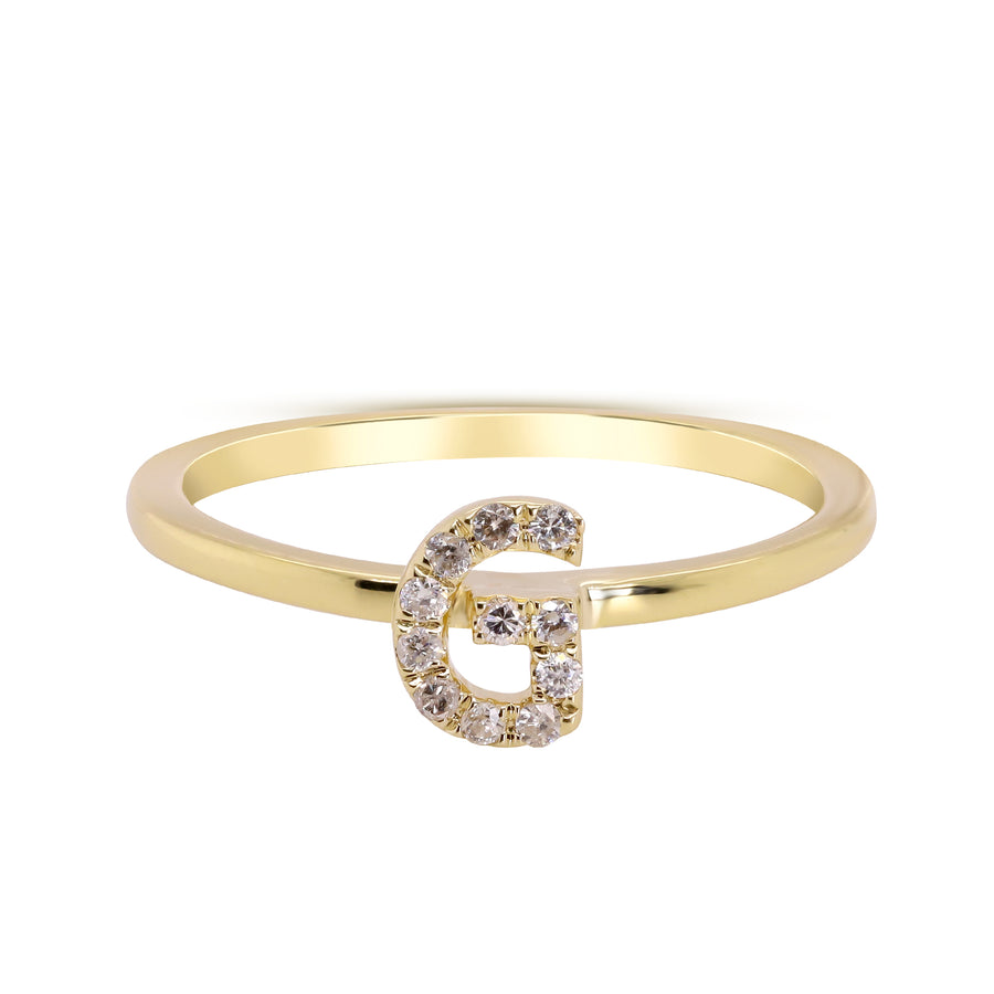 G Initial 14K Yellow Gold Round-Cut White Diamond Ring