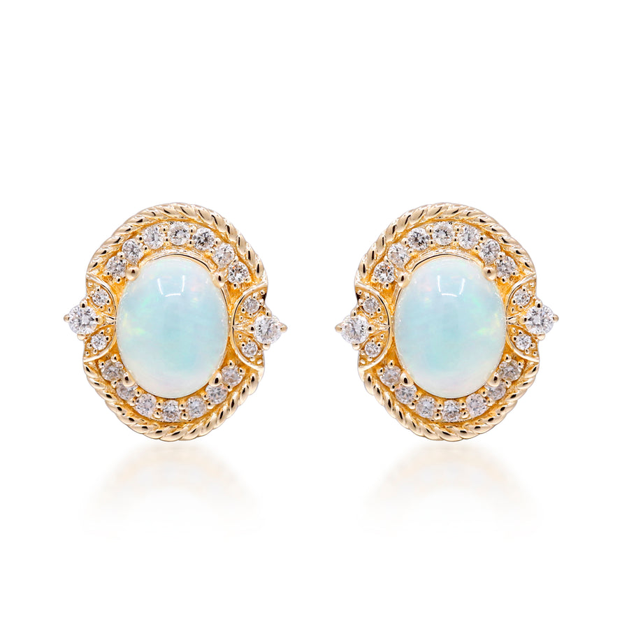 Allison 10K Yellow Gold Oval Cab Natural African Opal Earrings