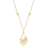 Gin and Grace in collaboration with Smithsonian Museum Collection presents pear pendant with three layer waves Pendant in 14K Yellow gold and Diamond for exclusive everyday look.