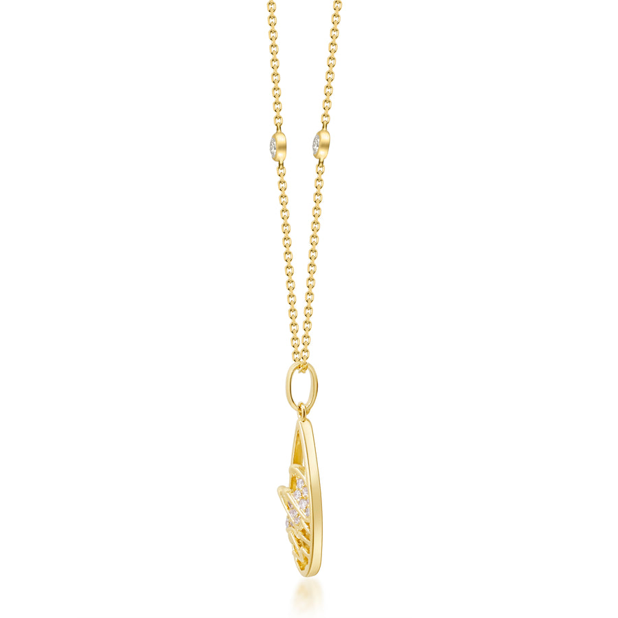 Gin and Grace in collaboration with Smithsonian Museum Collection presents pear pendant with three layer waves Necklace in 14K Yellow gold and Diamond for exclusive everyday look.