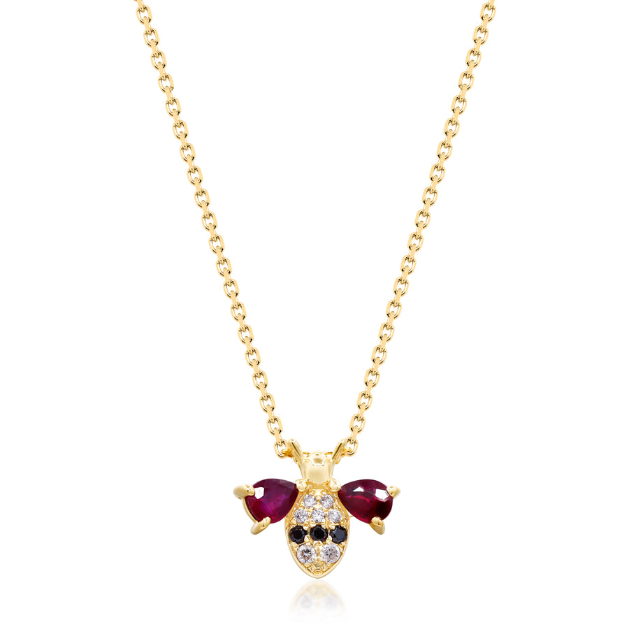 Gin and Grace in collaboration with Smithsonian Museum Collection presents delicate Ruby Bee Necklace in 14K Yellow gold and Diamond to show off the energetic personality of yours.