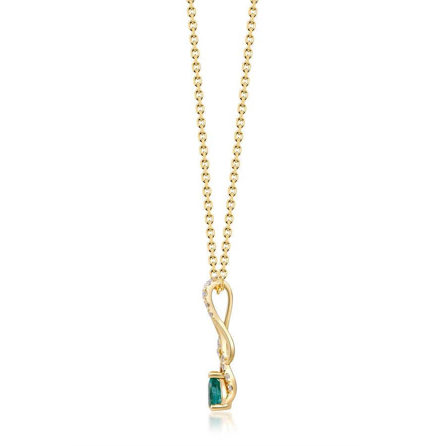 Gin and Grace in collaboration with Smithsonian Museum Collection presents Triumph Natural Zambian Emerald leaf  Pendant in 14K Yellow gold and Diamond for exclusive everyday look