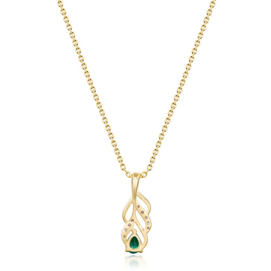 Gin and Grace in collaboration with Smithsonian Museum Collection presents Triumph Natural Zambian Emerald leaf  Pendant in 14K Yellow gold and Diamond for exclusive everyday look