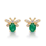 Gin and Grace in collaboration with Smithsonian Museum Collection presents Natural Zambian Emerald Queen bee earrings in 14K Yellow gold and Diamond for exclusive everyday look