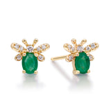 Gin and Grace in collaboration with Smithsonian Museum Collection presents Natural Zambian Emerald Queen bee earrings in 14K Yellow gold and Diamond for exclusive everyday look