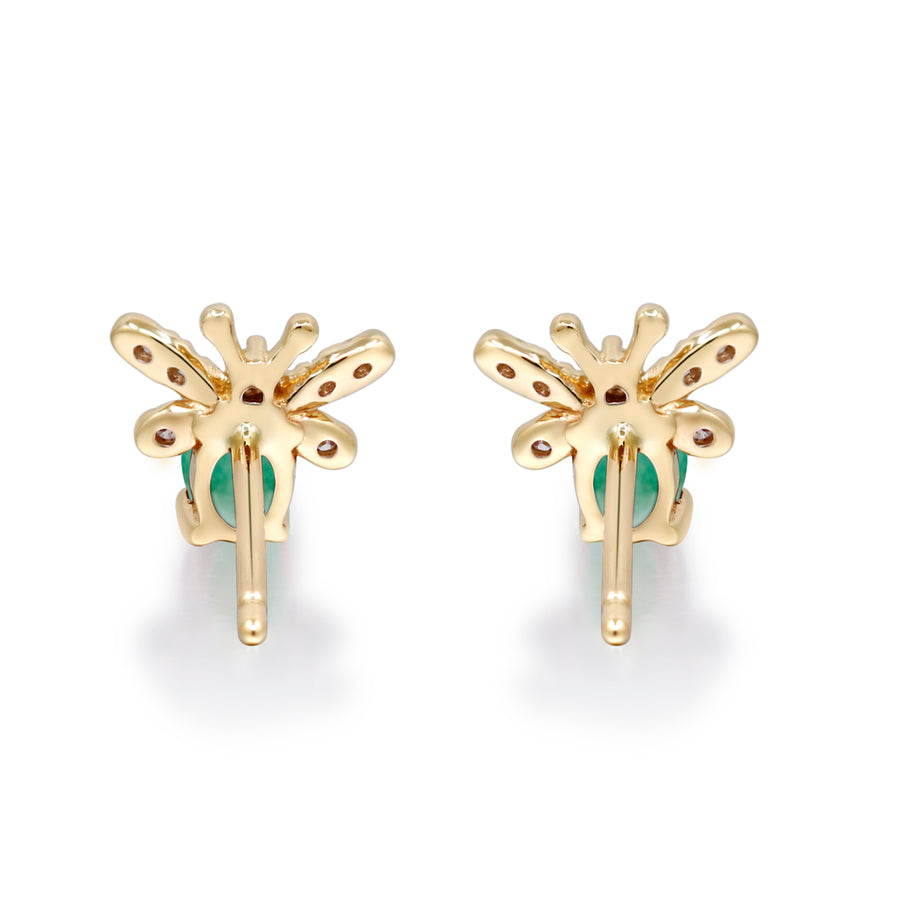 Gin and Grace in collaboration with Smithsonian Museum Collection presents Natural Zambian Emerald Queen bee earrings in 14K Yellow gold and Diamond for exclusive everyday look