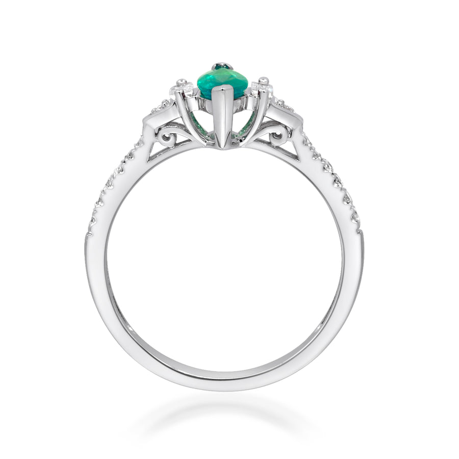 Evie 10K White Gold Marquise-Cut Natural Zambian Emerald Ring