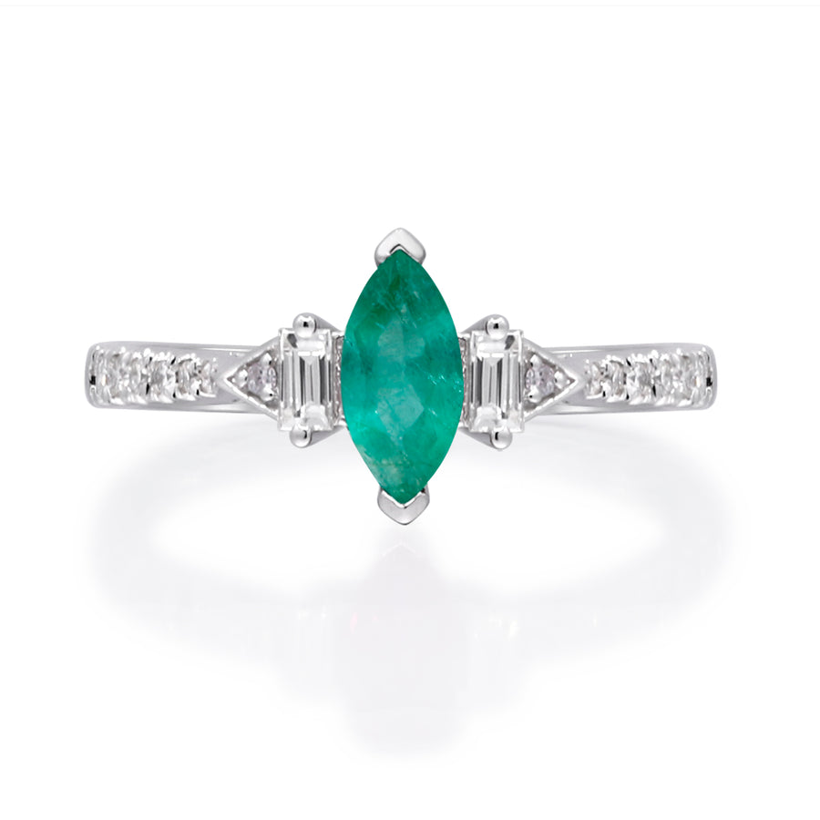 Evie 10K White Gold Marquise-Cut Natural Zambian Emerald Ring