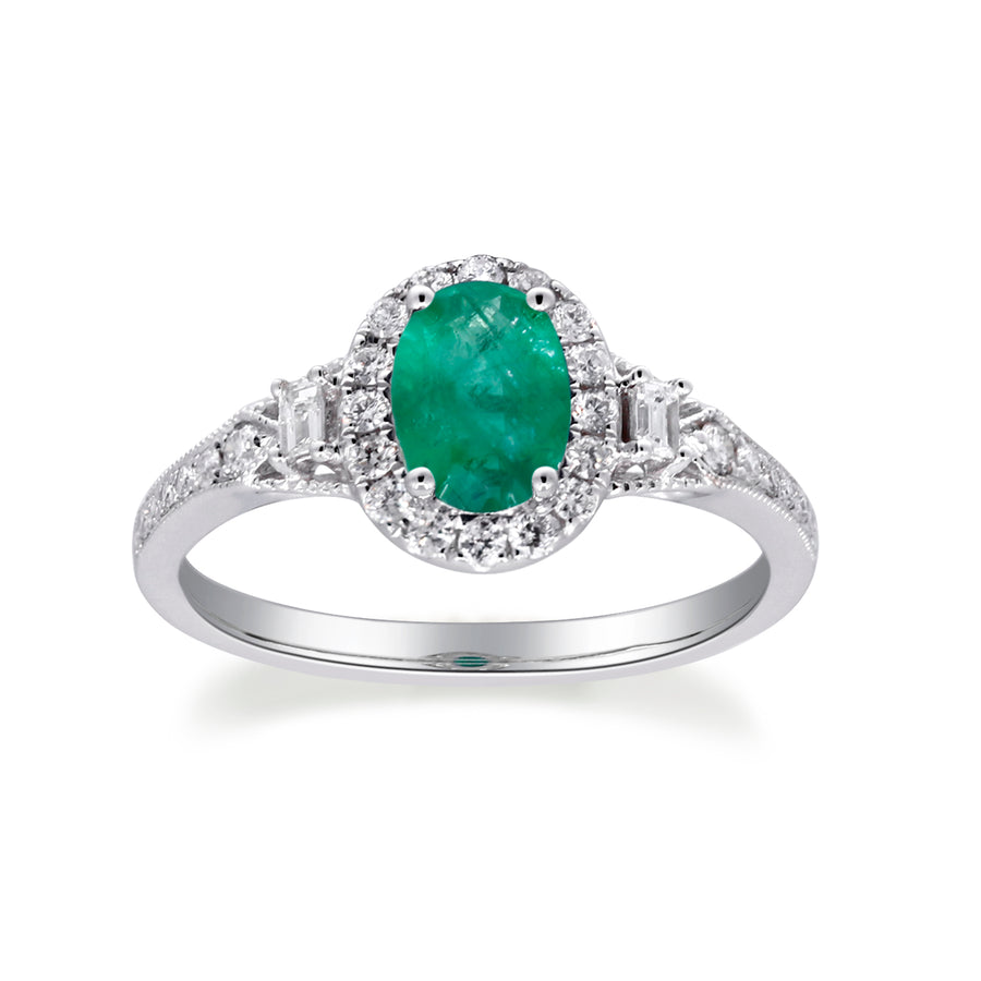 Whimsical Elegance: Alaya 14K White Gold Oval-Cut Emerald Ring