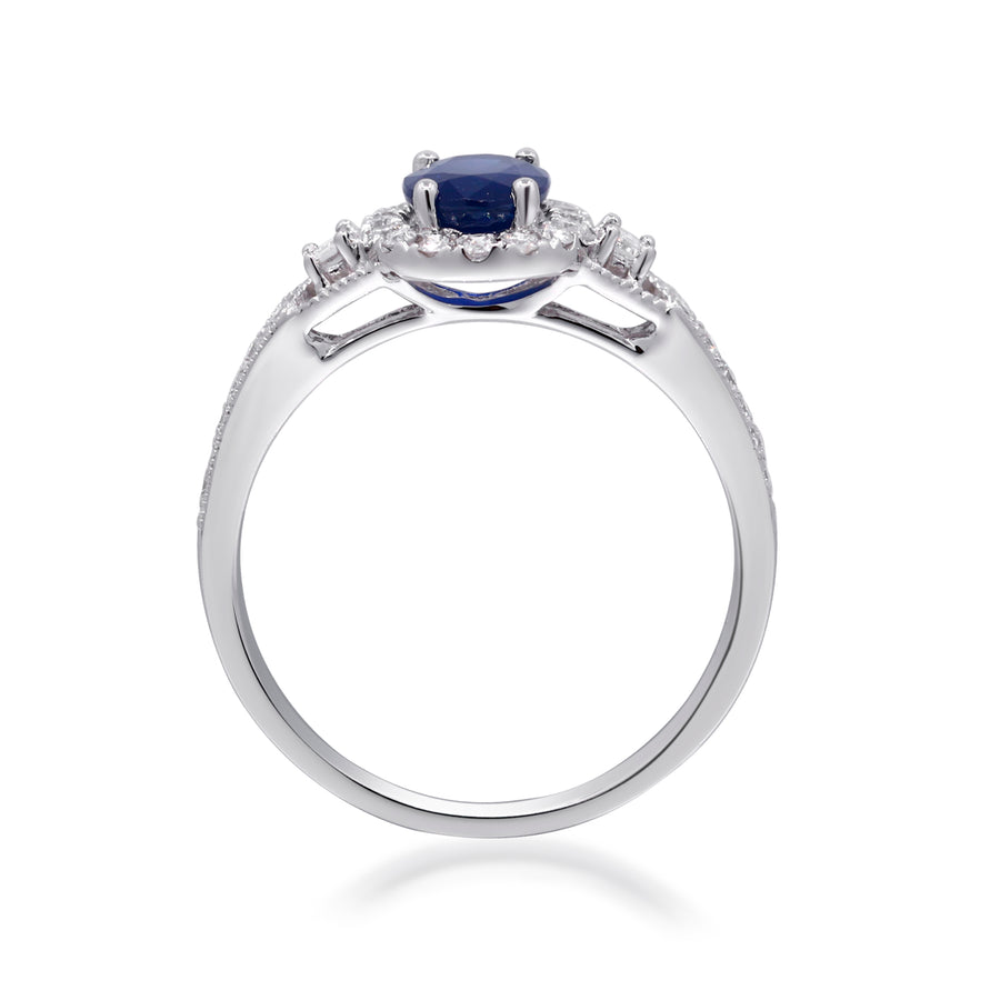 Elle 14K White Gold Oval-Cut Ceylon Blue Sapphire Ring