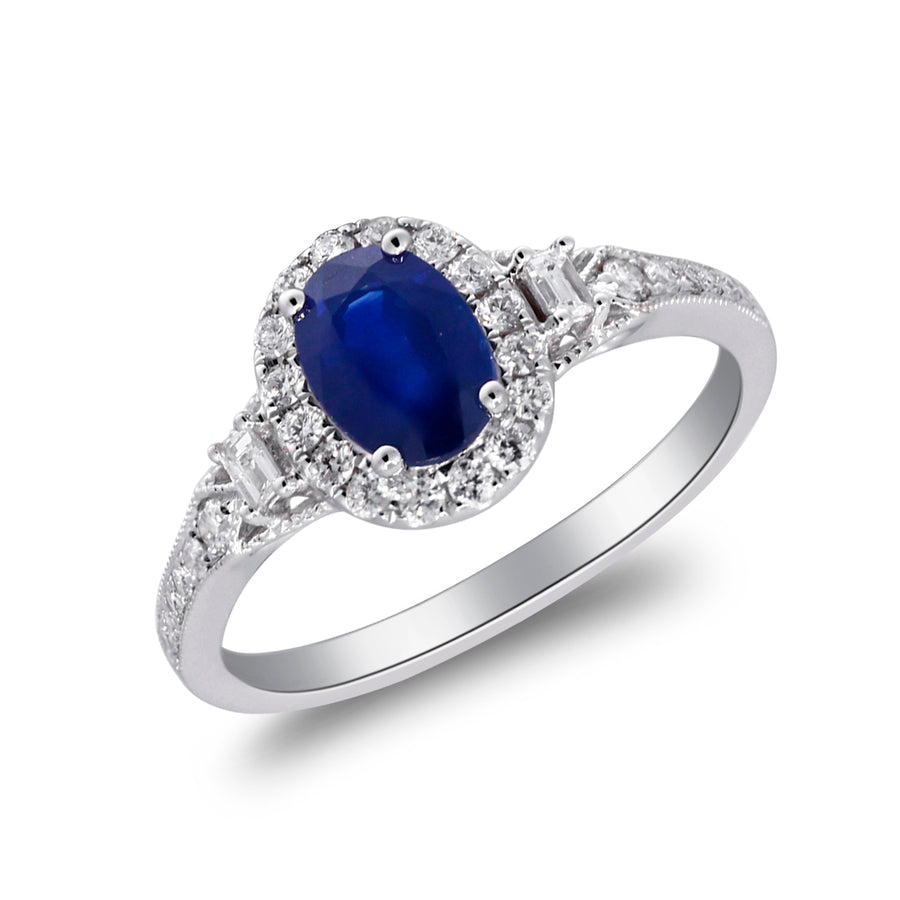 Elle 14K White Gold Oval-Cut Blue Sapphire Ring