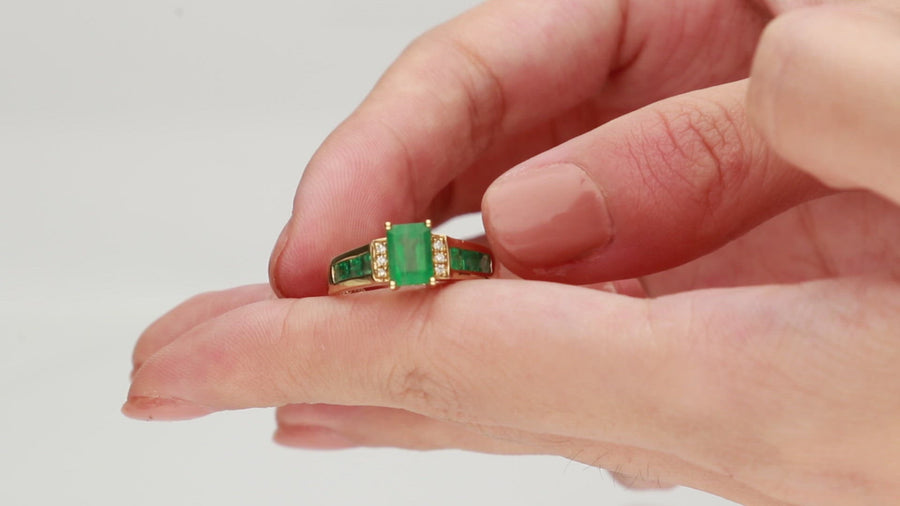 Aniya: 10K Yellow Gold Ring with Emerald-Cut Natural Zambian Emerald