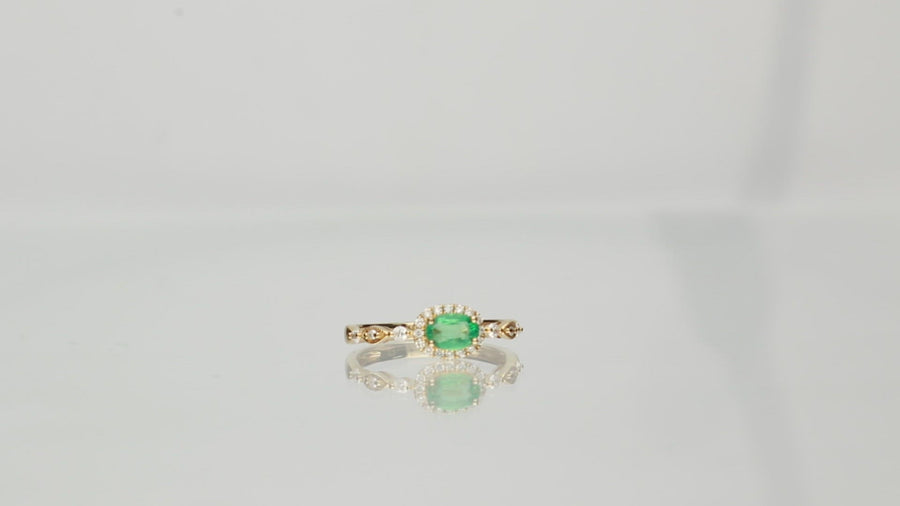 Captivating Beauty: Alina 14K Yellow Gold Ring with Oval-Cut Natural Zambian Emerald