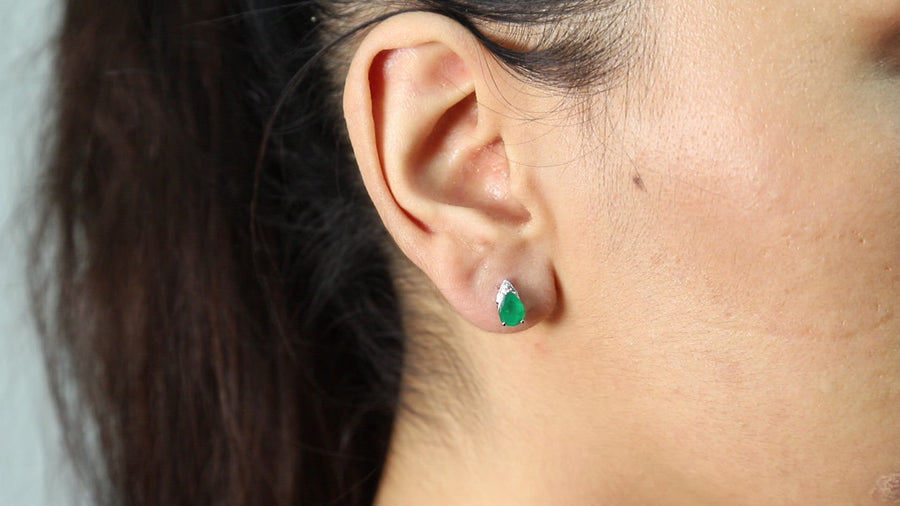 Salma 14K White Gold Pear-Cut Natural Zambian Emerald Earring